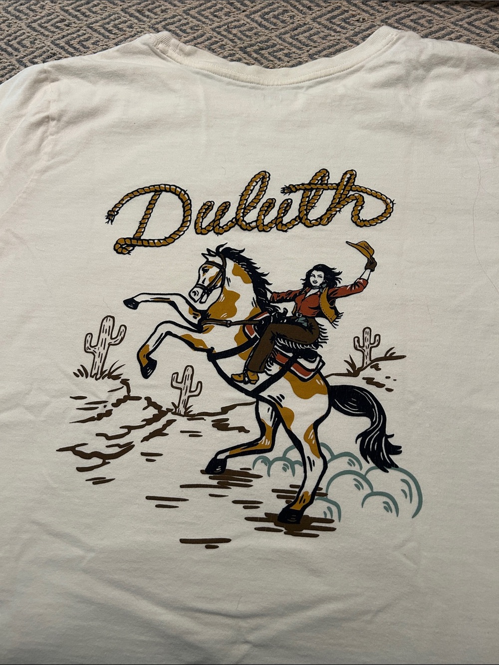 Duluth Trading Co Cream Crewneck Tee with Small Script Logo